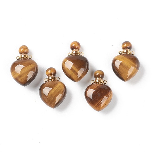 

PandaHall Natural Tiger Eye Pendants, Openable Perfume Bottle, with Golden Tone Brass Findings, Heart Shape, 33~35x22~23x12~13mm, Hole...