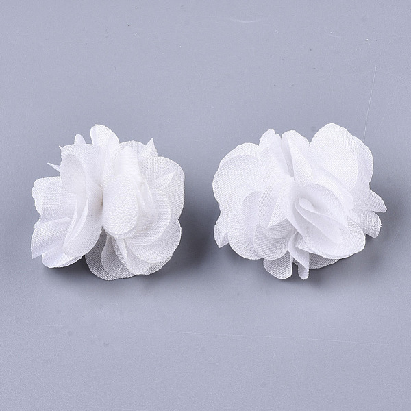 PandaHall Polyester Fabric Flowers, for DIY Headbands Flower Accessories Wedding Hair Accessories for Girls Women, White, 34mm Cloth Flower...