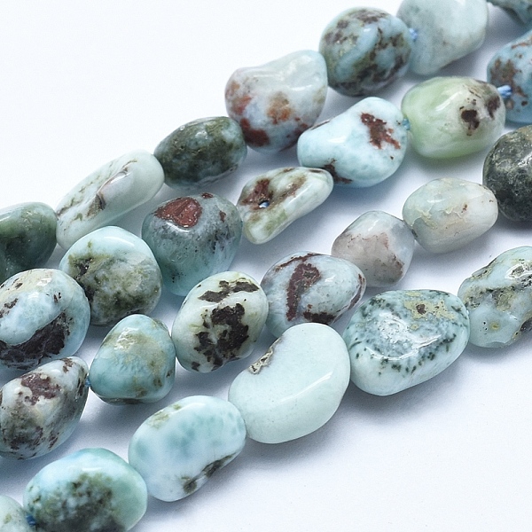 

PandaHall Natural Larimar Bead Strands, Tumbled Stone, Nuggets, 5~8mm, Hole: 0.8mm, about 45~47pcs/strand, 15.7 inch(40cm) Larimar Nuggets