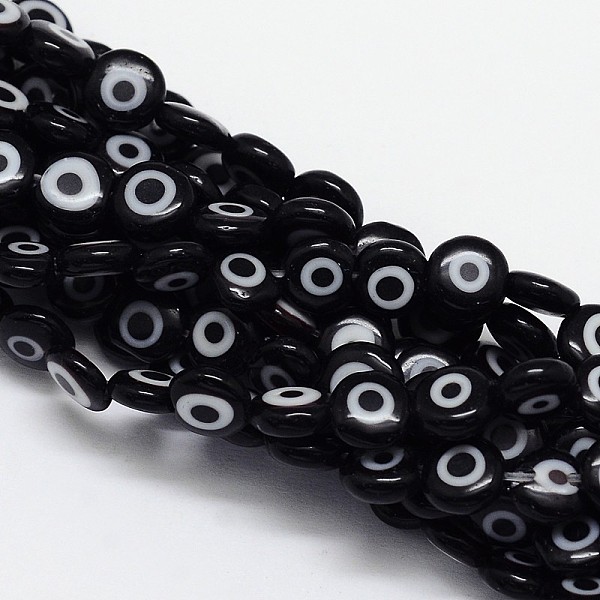 

PandaHall Handmade Evil Eye Lampwork Flat Round Bead Strands, Black, 12x5mm, Hole: 1mm, about 33pcs/strand, 14.76 inch Lampwork Evil Eye...
