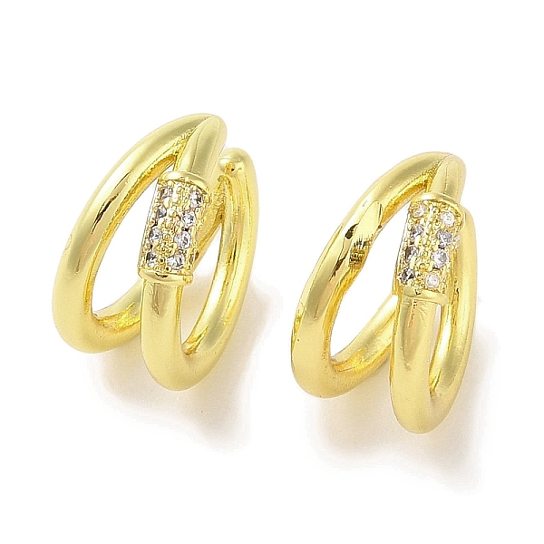 

PandaHall Brass Micro Pave Clear Cubic Zirconia Cuff Earrings for Women, Real 18K Gold Plated, 14x8mm Brass Ring
