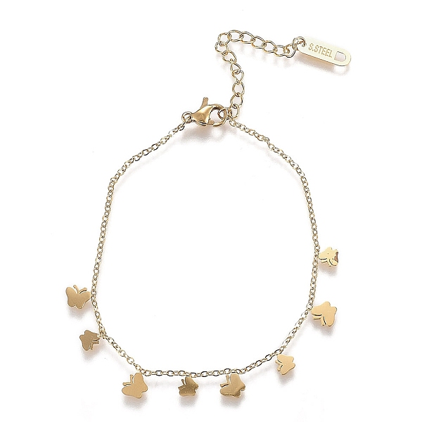 

PandaHall 304 Stainless Steel Butterfly Charm Bracelets, with Lobster Claw Clasps, Golden, 6-1/4 inch(16cm) 304 Stainless Steel
