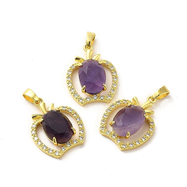 

PandaHall Natural Amethyst Faceted Pendants, Apple Charms with Crystal Rhinestone, Long-Lasting Plated, Teachers' Day Gift, Golden..., Clear