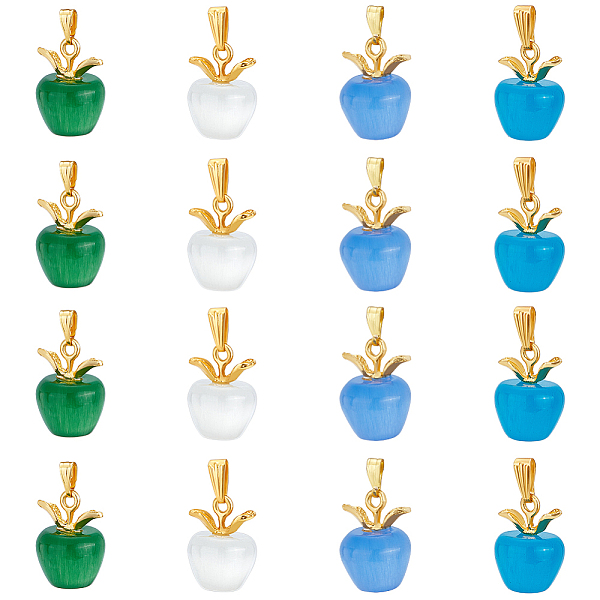 

PandaHall OLYCRAFT 16Pcs 4 Color Apple Natural Stone Pendants Cat Eye Apple Pendants Gemstone Fruit Pendants 19x14mm Blue Green Apple Charm..., Multicolor