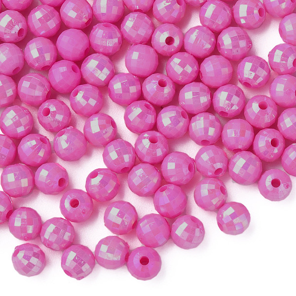 

PandaHall Opaque Acrylic Beads, AB Color Plated, Faceted, Round, Camellia, 6x5.5mm, Hole: 1.5mm, about 4800pcs/500g Acrylic Round Pink
