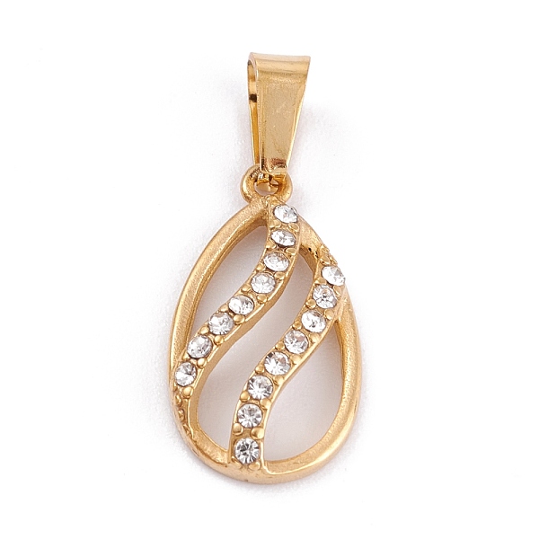 

PandaHall 304 Stainless Steel Pendants, with Snap on Bails & with Polymer Clay Crystal Rhinestone, Flat Round, Golden, 22x12x4mm, Hole..., Clear