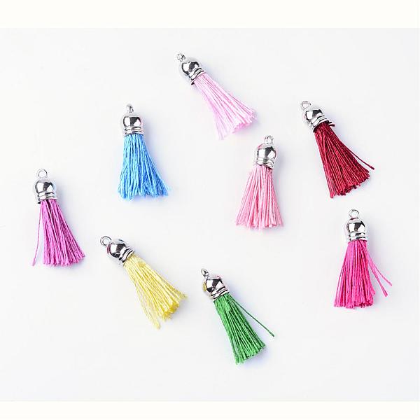 

PandaHall Polyester Tassel Pendant Decorations, with CCB Plastic Cord Ends, Mixed Color, 42~45x10mm, Hole: 3mm Polyester Multicolor