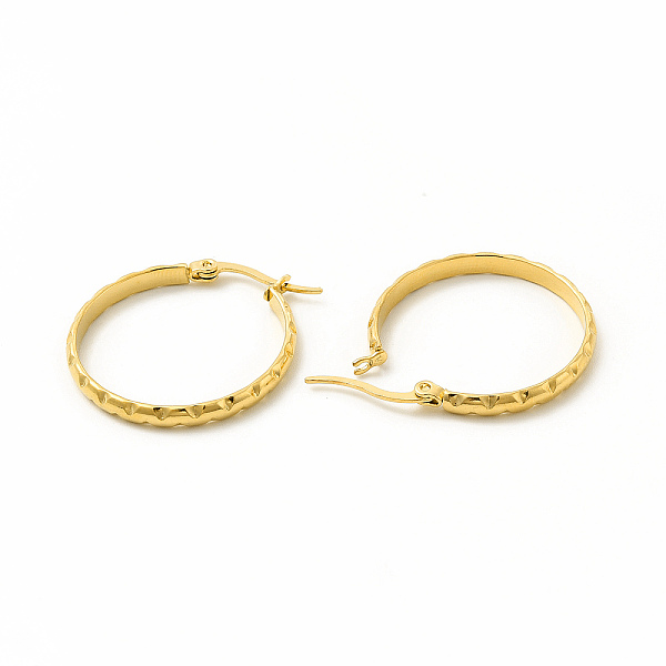 

PandaHall 201 Stainless Steel Grooved Hoop Earrings with 304 Stainless Steel Pins for Women, Golden, 29x27x3mm, Pin: 0.6x1mm 201 Stainless...