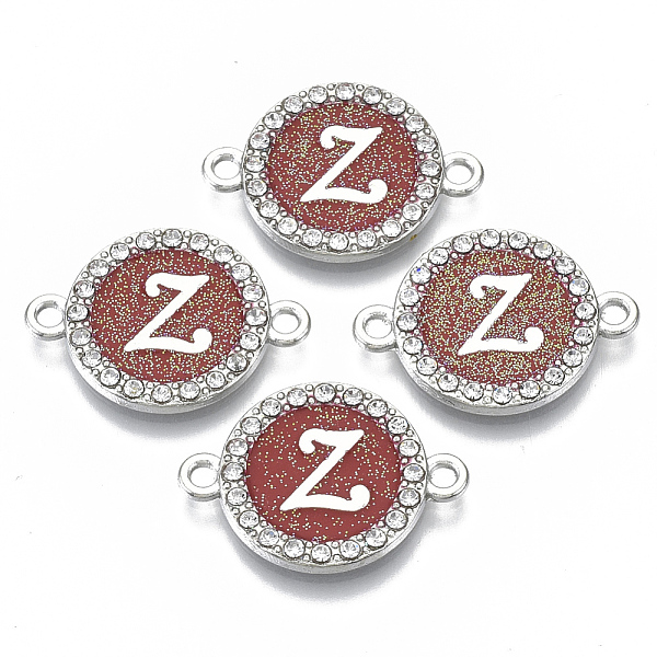 

PandaHall Alloy Enamel Links Connectors, with Crystal Rhinestones, Flat Round with Letter, Silver Color Plated, Letter.Z, 22x16x2mm, Hole..., Red