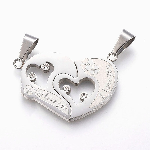 

PandaHall 304 Stainless Steel Rhinestone Split Pendants, Heart with Clover, For Valentine's Day, Stainless Steel Color, 25x37x2.5mm, Hole..., Clear