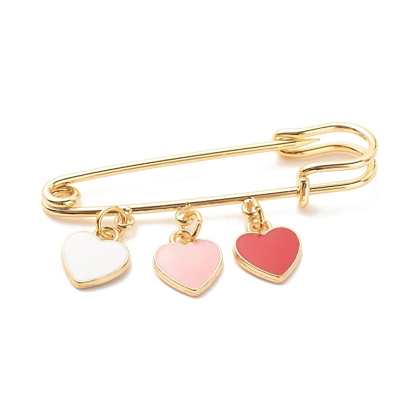 

PandaHall Triple Heart Enamel Charm Brooch, Safety Pin for Backpack Clothes, Golden, Red, 30x50mm Alloy+Enamel Red