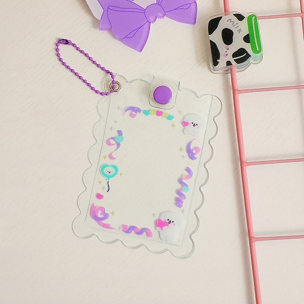 

PandaHall PVC Photocard Sleeve Keychain, with Ball Chains, Wave-Edged Rectangle with Orchid Ribbon Pattern, Clear, 110x80mm, Inner Diameter...