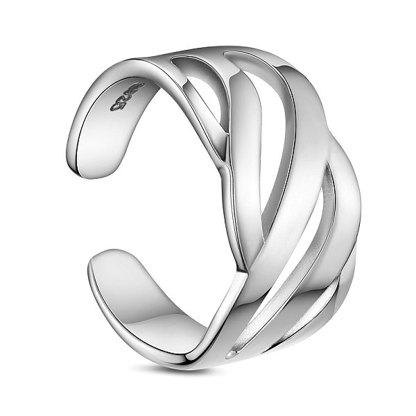 

PandaHall SHEGRACE Rhodium Plated 925 Sterling Silver Cuff Rings, Open Rings, Platinum, Size 6, 16.8mm Sterling Silver