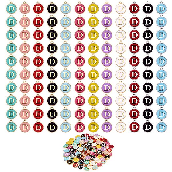 

PandaHall 120Pcs 12 Colors Golden Plated Alloy Charms, with Enamel, Enamelled Sequins, Flat Round with Letter, Letter.D, 14x12x2mm, Hole...