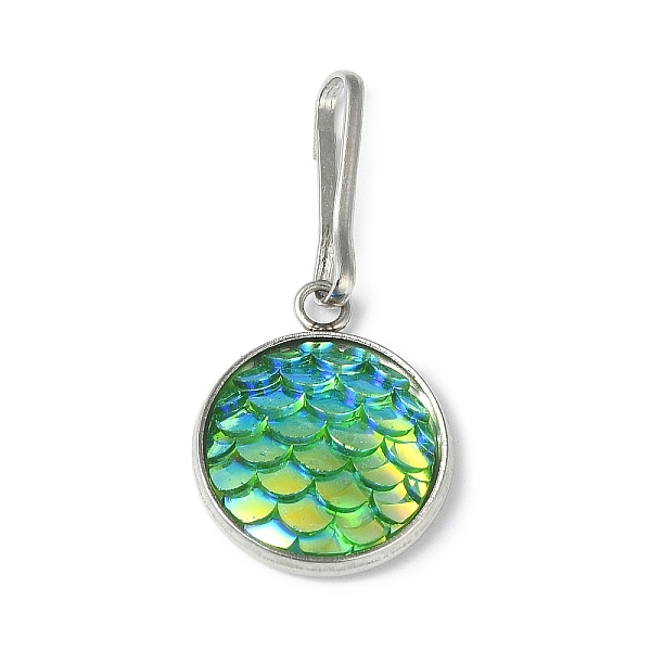 PandaHall Resin Flat Round with Mermaid Fish Scale Keychin, with Iron Keychain Clasp Findings, Cyan, 2.7cm Resin Flat Round Cyan
