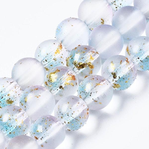 

PandaHall Frosted Spray Painted Glass Beads Strands, with Golden Foil, Round, Lavender Blush, 8~9mm, Hole: 1.2~1.5mm, about 46~56pcs/Strand..., Pink