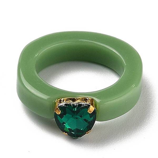

PandaHall Resin Finger Rings, with Plastic Rhinestone, Heart, Golden, Green, US Size 6, Inner Diameter: 17mm Resin Green