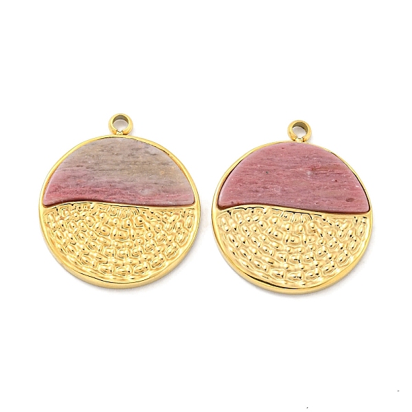 

PandaHall Vacuum Plating 304 Stainless Steel Pendants, Natural Rhodonite Flat Round Charms, Real 18K Gold Plated, 18.5x16x2mm, Hole: 1.5mm...