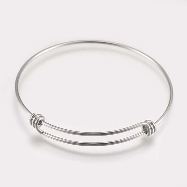 

PandaHall 304 Stainless Steel Expandable Bangles, Stainless Steel Color, Inner Diameter: 2-1/2 inch(6.2~6.6cm), 1.5mm wide 304 Stainless...