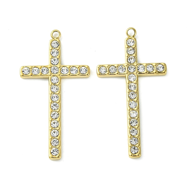 

PandaHall Real 14K Gold Plated 304 Stainless Steel Pendants, with Rhinestone, Cross Charms, Crystal, 36.5x19x2.5mm, Hole: 1.6mm Stainless..., Clear