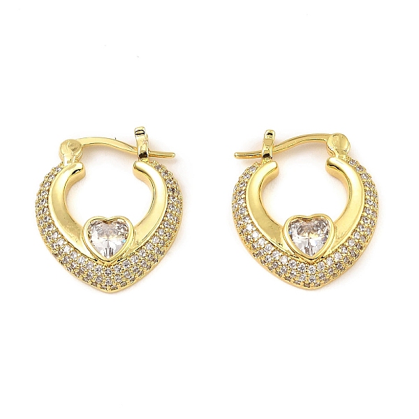 

PandaHall Brass with Cubic Zirconia Hoop Earrings, Long-Lasting Plated, Lead Free & Cadmium Free, Heart, Real 18K Gold Plated, 19.5x17x4mm..., Clear