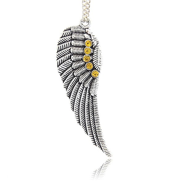 

PandaHall Antique Silver Plated Alloy Wing Big Pendants, with Rhinestones, Citrine, 52x17x2mm, Hole: 2mm Alloy+Rhinestone Wing Orange