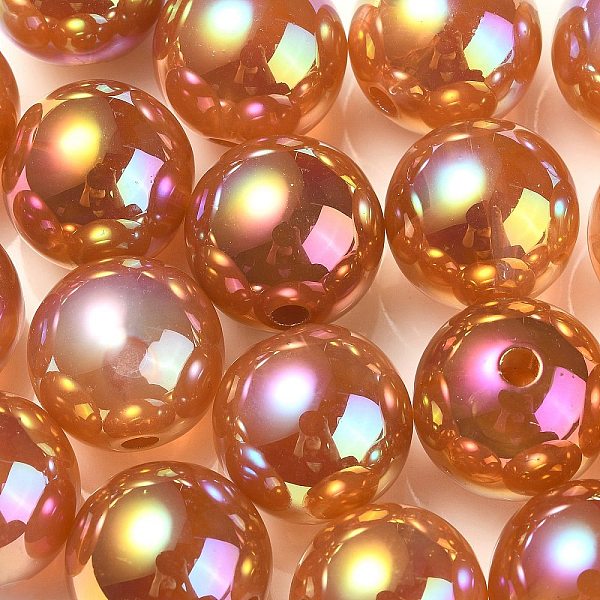

PandaHall UV Plating Rainbow Iridescent Acrylic Beads, Round, Peru, 15.5x15mm, Hole: 2.7mm Acrylic Round Brown
