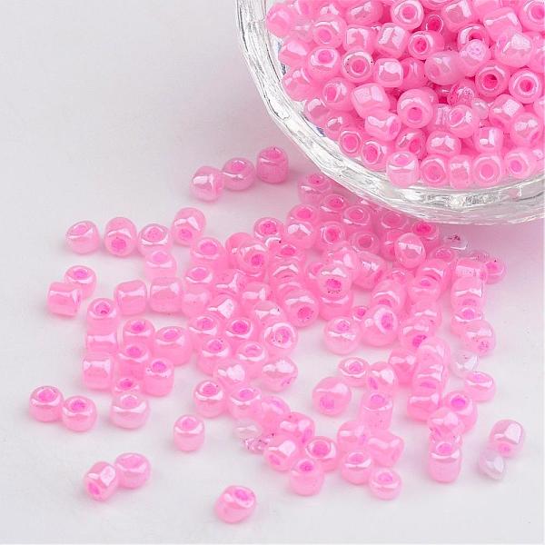 

PandaHall DIY Craft Beads 6/0 Ceylon Round Glass Seed Beads, Pink, Size: about 4mm in diameter, hole:1.5mm, about 495pcs/50g Glass Pink
