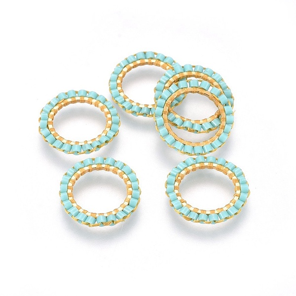 

PandaHall MIYUKI & TOHO Handmade Japanese Seed Beads, with 304 Stainless Steel Link Rings, Loom Pattern, Ring, Golden, Pale Turquoise..., Cyan