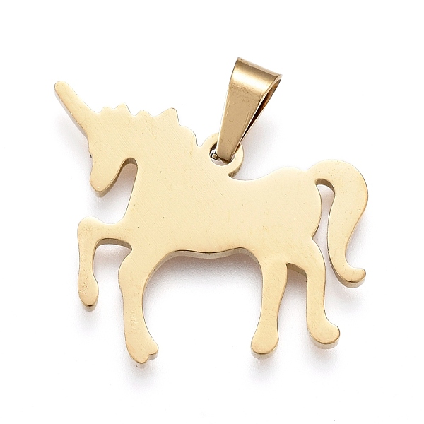 

PandaHall 304 Stainless Steel Pendants, Stamping Blank Tag, Laser Cut, Unicorn, Golden, 20x21x1.5mm, Hole: 3x5mm 304 Stainless Steel Unicorn