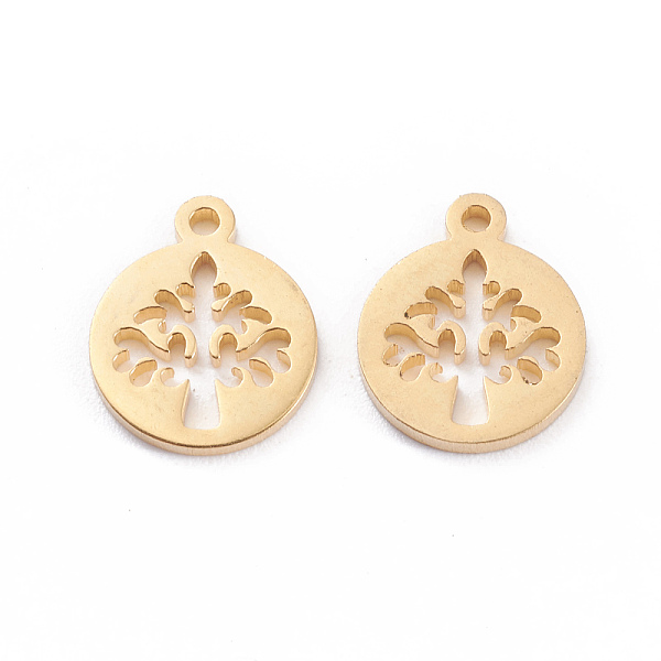 

PandaHall 304 Stainless Steel Charms, Laser Cut, Flat Round with Tree of Life, Golden, 12x10x1mm, Hole: 1.2mm 304 Stainless Steel Flat Round