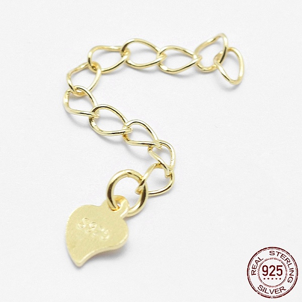 

PandaHall 925 Sterling Silver Extender Chains, with Heart Charms, Real 18K Gold Plated, 42mm, Heart: 7x5x0.5mm Sterling Silver