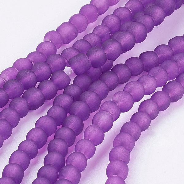 

PandaHall Transparent Glass Bead Strands, Frosted, Round, Purple, 4mm, Hole: 1.1~1.6mm, about 200pcs/strand, 31.4 inch Glass Round Purple