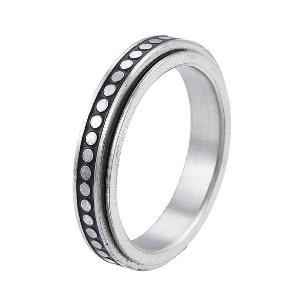 PandaHall 201 Stainless Steel Flat Round Rotating Ring, Calming Worry Meditation Fidget Spinner Ring for Women, Stainless Steel Color, Inner...