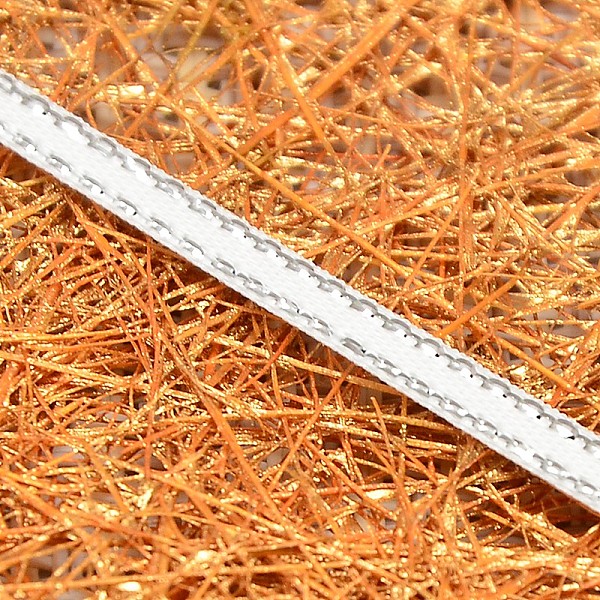 

PandaHall Double Edge Silver Thread Grosgrain Ribbon for Wedding Festival Decoration, WhiteSmoke, 3/8 inch(9mm), about 100yards/roll..., White