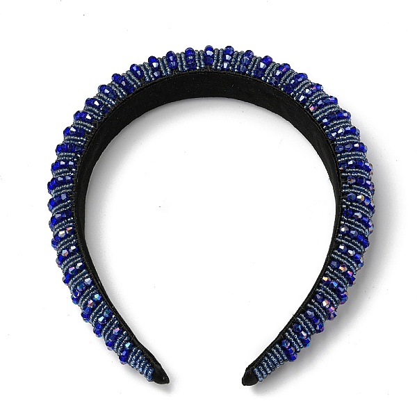 

PandaHall Bling Bling Glass Beaded Hairband, Wide Edge Headwear, Party Hair Accessories for Women Girls, Blue, 30mm Glass Blue