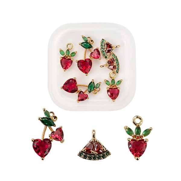 

PandaHall 6Pcs Brass Micro Pave Colorful Cubic Zirconia Pendants, Long-Lasting Plated, Cherry, Strawberry, Watermelon, Mixed Color..., Multicolor