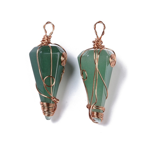 

PandaHall Natural Green Aventurine Copper Wire Wrapped Big Pendants, Faceted Cone Charms, Rose Gold, 50~50.5x16.5x18~19mm, Hole: 8x3.5~4mm ...