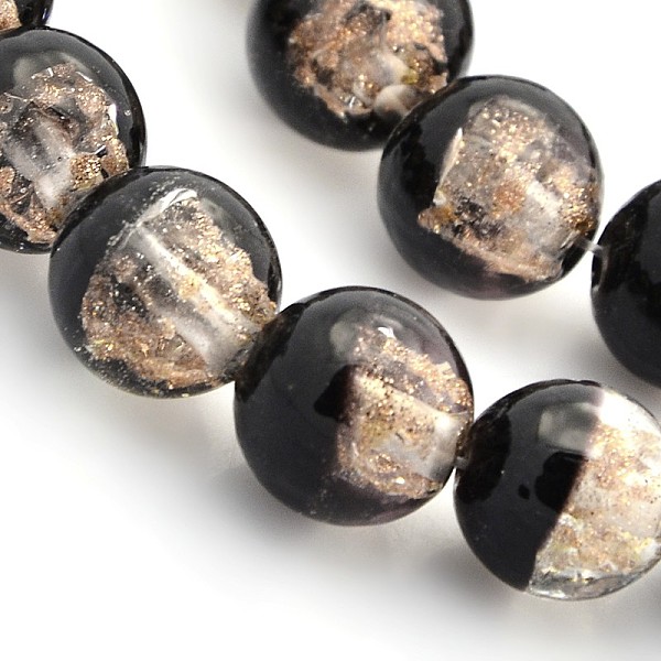 

PandaHall Handmade Two Tone Gold Sand Lampwork Round Beads Strands, Black, 12mm, Hole: 1.6~2mm, about 33pcs/strand, 15.7 inch Lampwork Round...