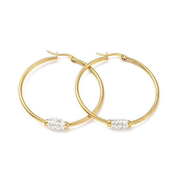 

PandaHall Crystal Rhinestone Tube Beaded Hoop Earrings, Vacuum Plating 201 Stainless Steel with 304 Stainless Steel Pins for Women, Golden..., Clear