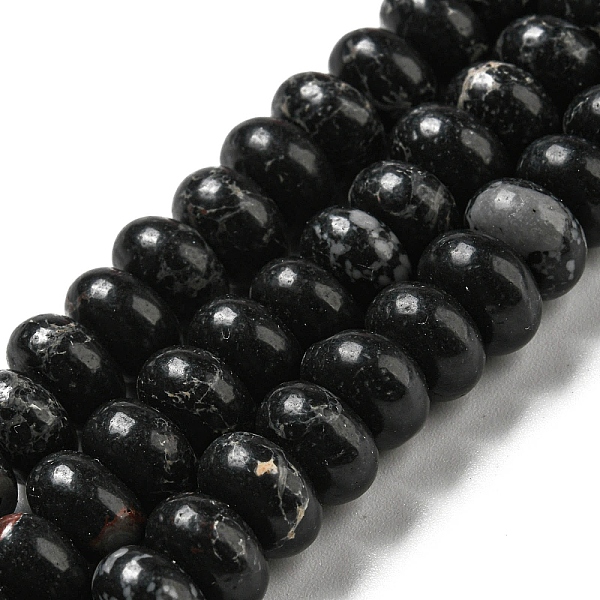 

PandaHall Synthetic Imperial Jasper Dyed Beads Strands, Rondelle, Black, 8~8.5x5~5.5mm, Hole: 1.2mm, about 76~77pcs/strand, 15.20''~15.47"...