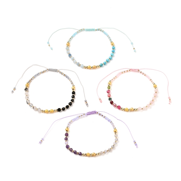 

PandaHall Adjustable Nylon Thread Braided Bead Bracelets, with Gemstone Beads, Glass Seed Beads and Brass Beads, Real 18K Gold Plated...