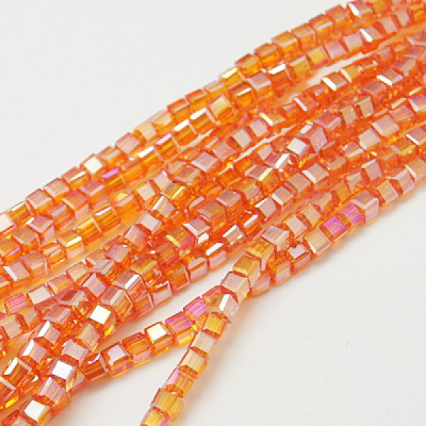 

PandaHall Electroplate Glass Beads Strands, AB Color Plated, Faceted, Cube, Coral, 7~8x7~8x7~8mm, Hole: 1.5mm, about 97~100pcs/strand..., Red