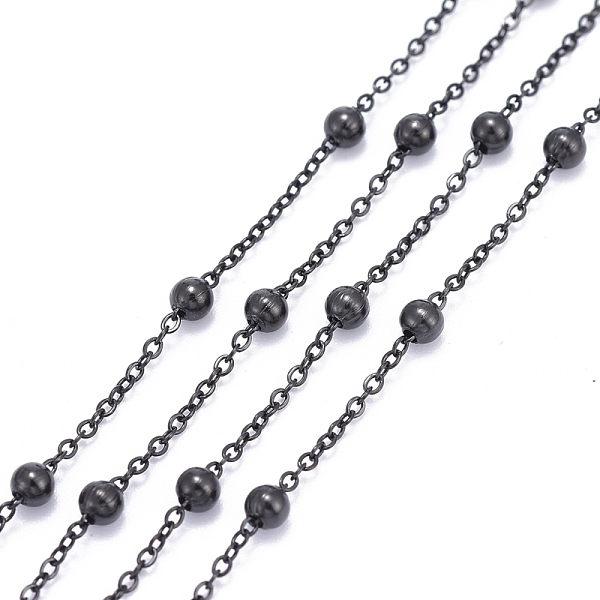 

PandaHall 304 Stainless Steel Cable Chains, with304 Stainless Steel Beads, Soldered, with Spool, Electrophoresis Black, Link: 1.5x1.2x0.2mm...