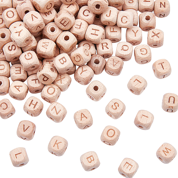 

PandaHall OLYCRAFT 104pcs (4 Sets) 12mm Alphabet Wooden Beads Natural Beech Square Wooden Beads Wooden Loose Beads with Initial Letter for..., Orange