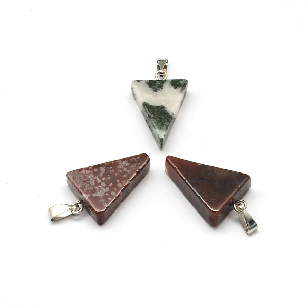 

PandaHall Triangle Natural Indian Agate Pendants, with Platinum Tone Brass Findings, 22~25x14~15x5~7mm, Hole: 2x7mm Indian Agate Trapezoid