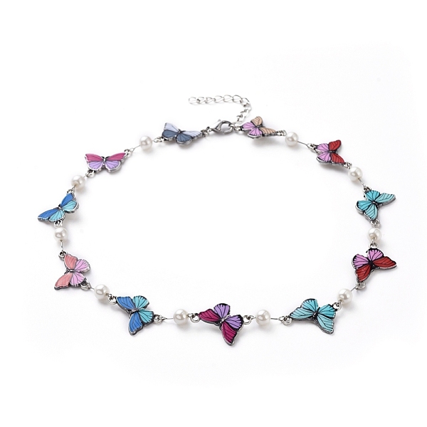 

PandaHall Link Chain Necklaces, with Glass Pearl, Butterfly Shape Alloy Enamel Links, Iron Twisted Chains and 304 Stainless Steel Lobster...
