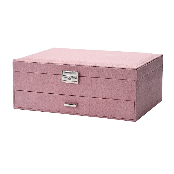 

PandaHall Velvet & Wood Jewelry Boxes, Portable Jewelry Storage Case, with Alloy Lock, for Ring Earrings Necklace, Rectangle, Flamingo..., Pink