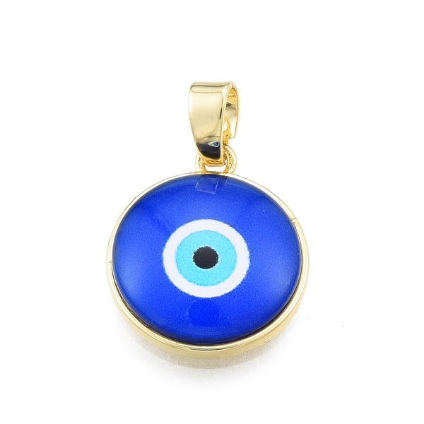 

PandaHall Glass Pendants, with Golden Plated Brass Findings, Flat Round with Evil Eye, Blue, 19x16.5x5mm, Hole: 5x3.5mm Brass+Glass Flat...