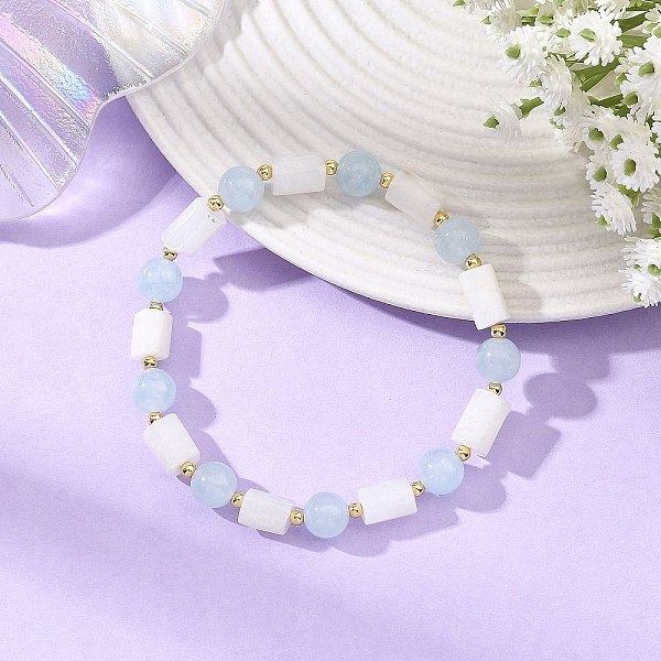 Bracelets extensibles en perles de pierre de lune blanche naturelle ronde de 8 mm et en jade blanc teinté en colonne